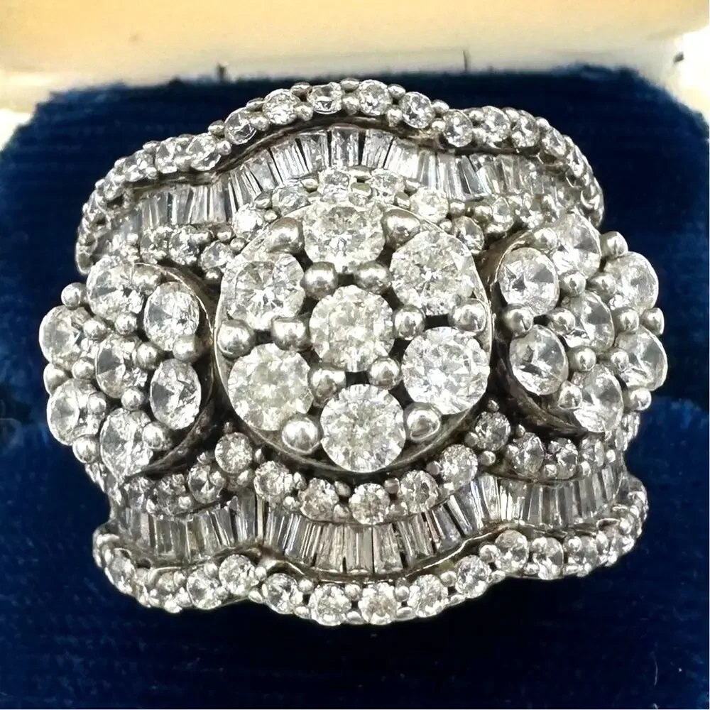 SJD 925 sterling silver gold vermeil cubic zirconia cocktail cluster ring size 7